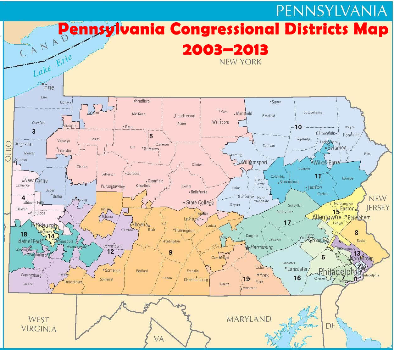 Pennsylvania Congressional Districts Map 2003–2013